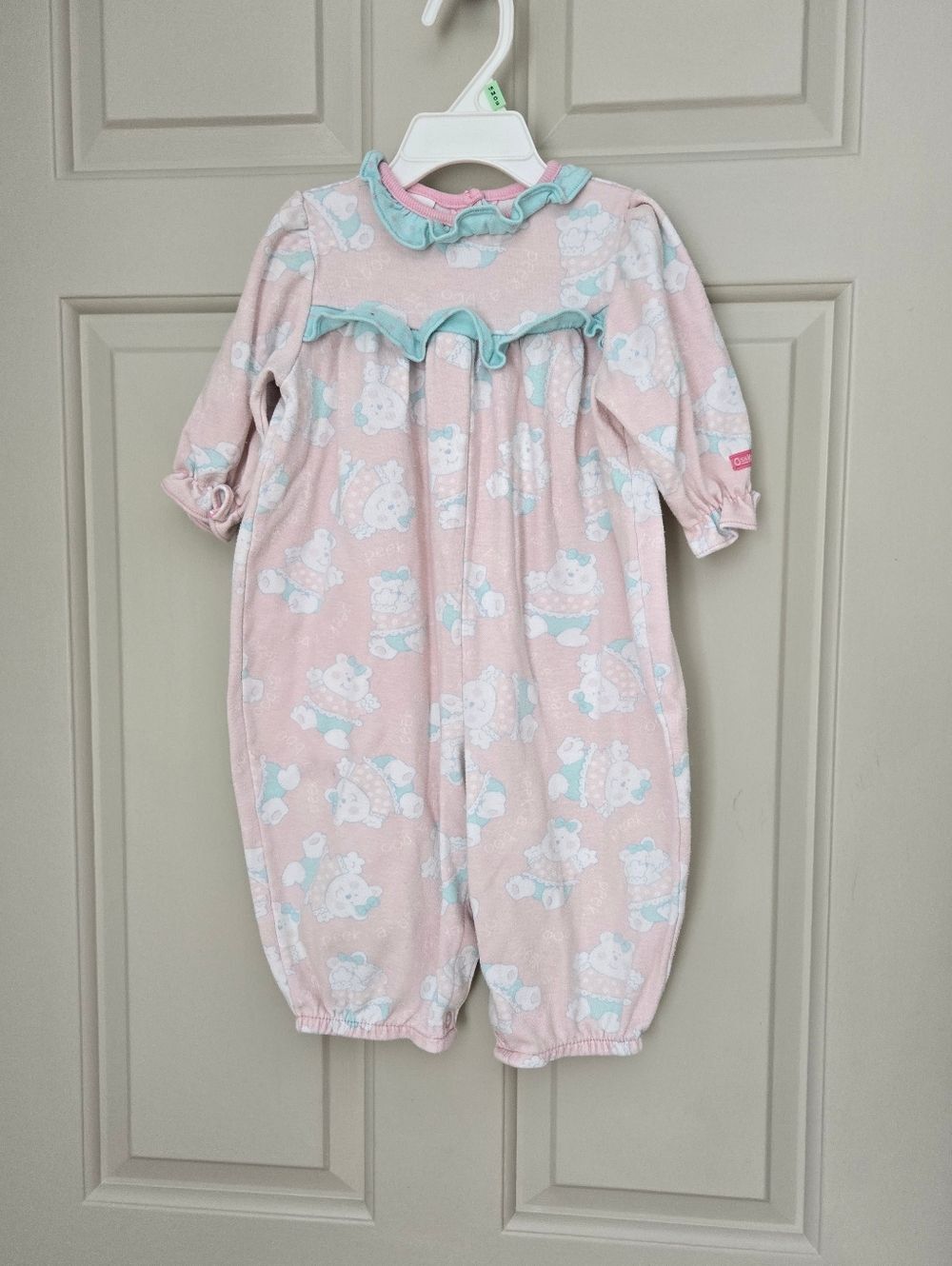 Vintage OshKosh B’gosh Baby Romper USA Pink Teddy Bear